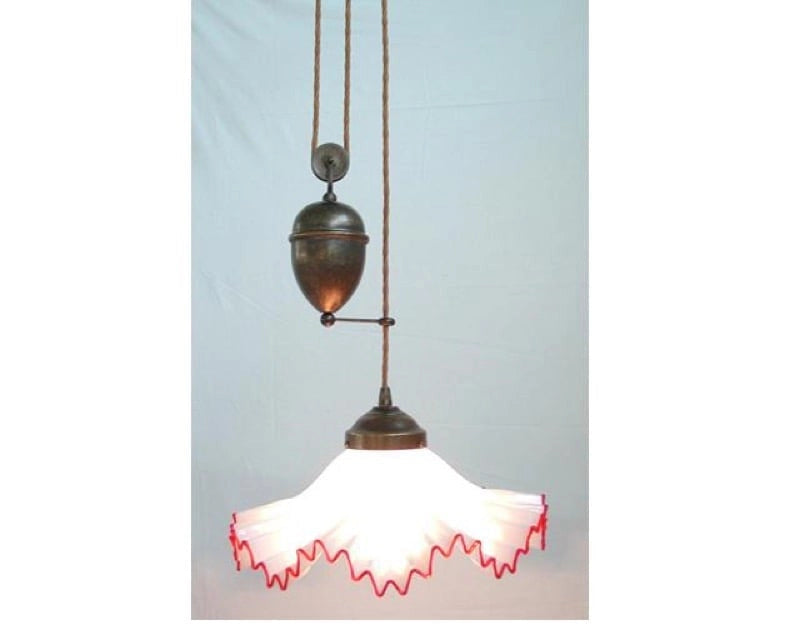 LAMPADARIO SALISCENDI MURANO 1 LUCE IN FERRO BATTUTO CRUCCOLINI ROSSO O BLU