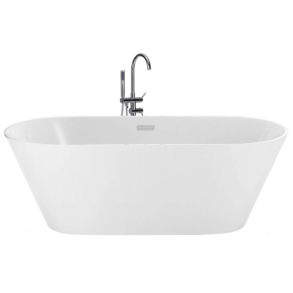Vasca freestanding bianco sanitario acrilico singolo 160 x 80 cm forma ovale troppopieno sistema design moderno