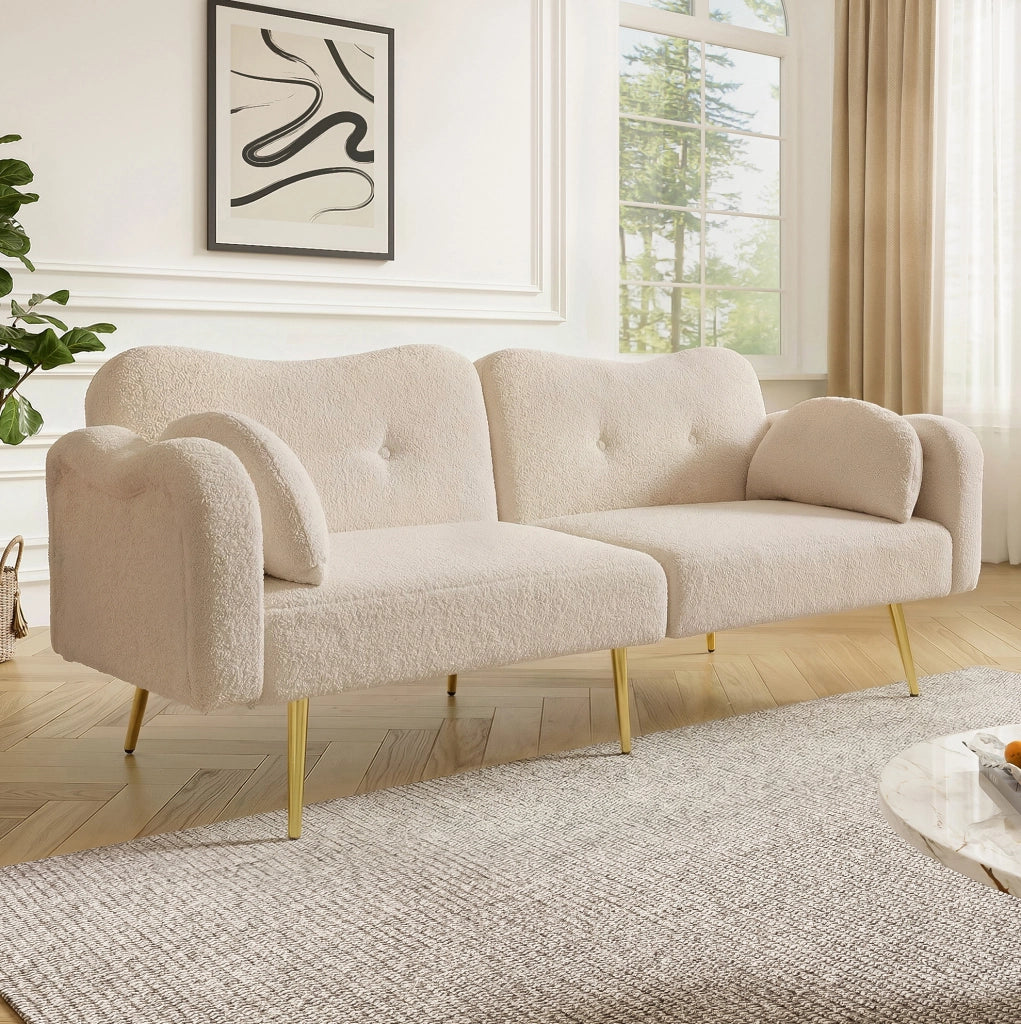 Divano letto 2 posti reclinabile 155x85;5 cm beige con 2 cuscini HOMVRA
