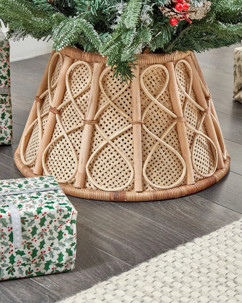 Copribase per Albero di Natale Collare in rattan naturale fatto a mano Boho Rotondo Accessori per la casa Copertura per tronco