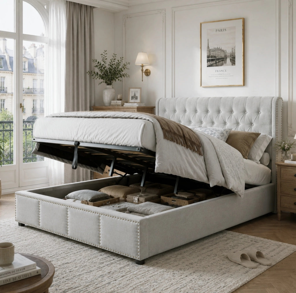Letto grigio 180 x 200 cm con vano contenitore