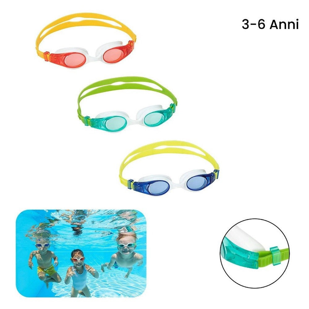 Trade Shop - Occhialini Da Nuoto Wave 3-6 Anni In Silicone Con Protezione Uv 3 Colori 21062 -
