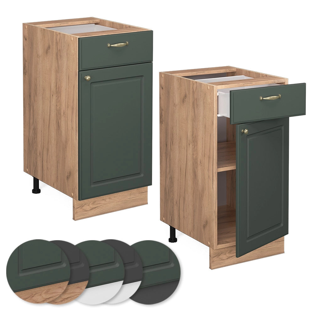 Mobiletto base per cucina Fame-Line Verde-oro rustico/Rovere dorato 40 cm senza piano di lavoro Vicco