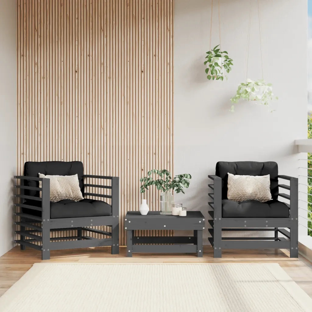 Sedia da patio-Sedie da Giardino 2pz Grigie in Legno Massello Pino 861548