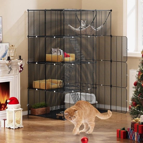 Casa per gatti a 4 livelli per interni con lettino, porte, scale e finestre esterne, gabbie per cani in metallo, recinti per gatti Catio, corda metallica, recinti per piccoli animali autoportanti.