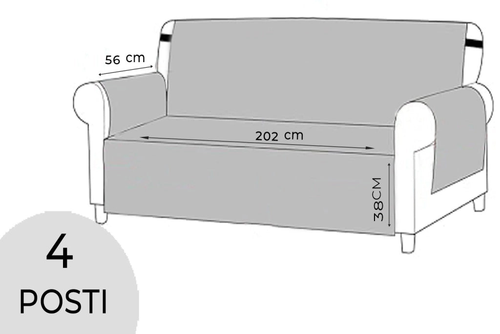 Copridivano Impermeabile Tasche Laterali Proteggi Divano Antimacchia Antiscivolo 4 Posti Grigio