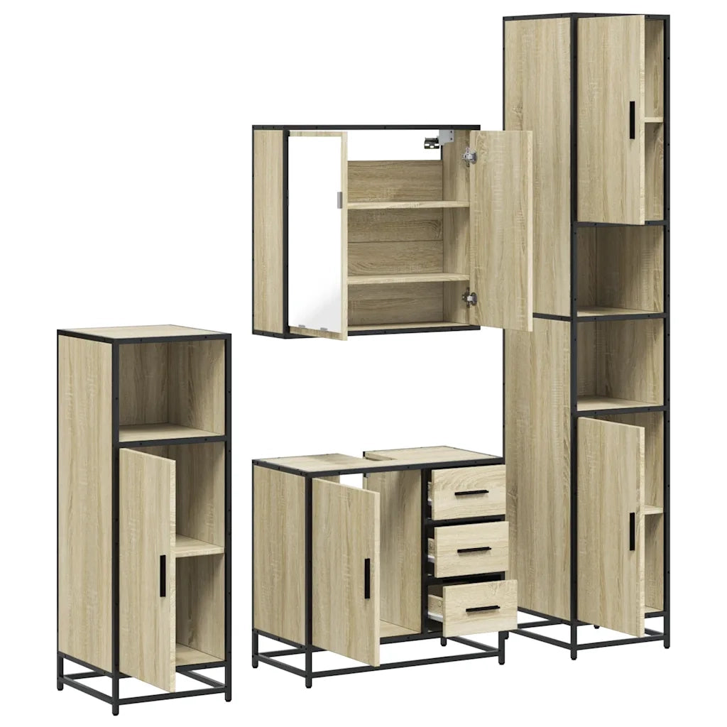 Set Mobili da Bagno 4 pz Rovere Sonoma in Legno Multistrato