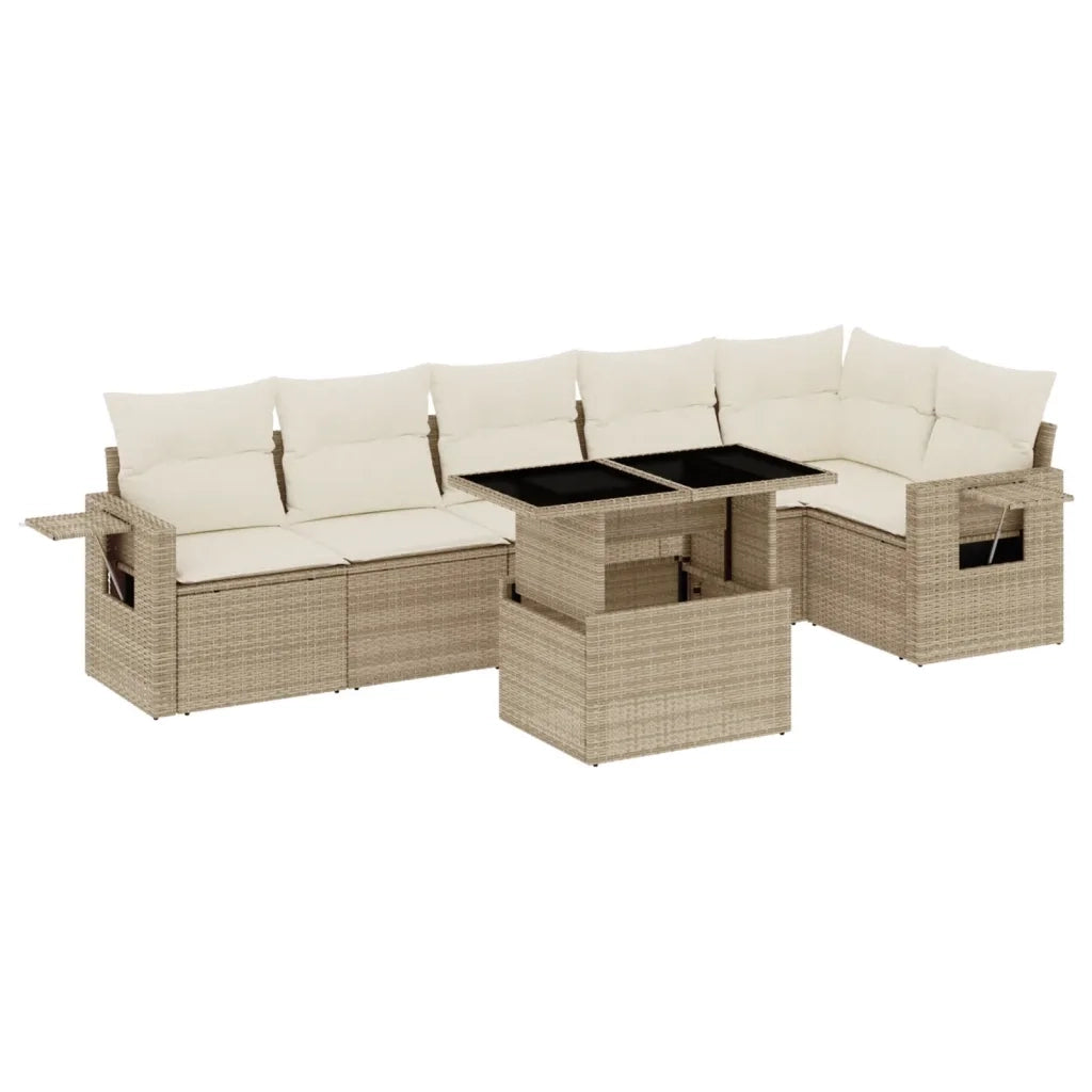 Set Divani da Giardino 7 pz con Cuscini Beige in Polyrattan