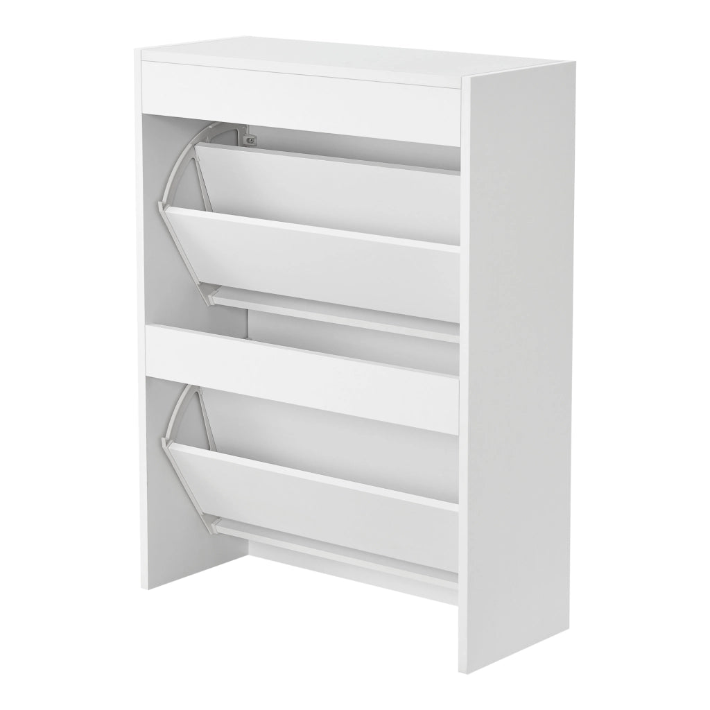 Scarpiera Salvaspazio Kragerø con 2 Contenitori Ribaltabili Ante a Specchio - Bianco [en.casa]