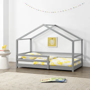 Letto per Cameretta Knätten a Casetta 80 x 160 cm con Sponde - Grigio Chiaro [en.casa]