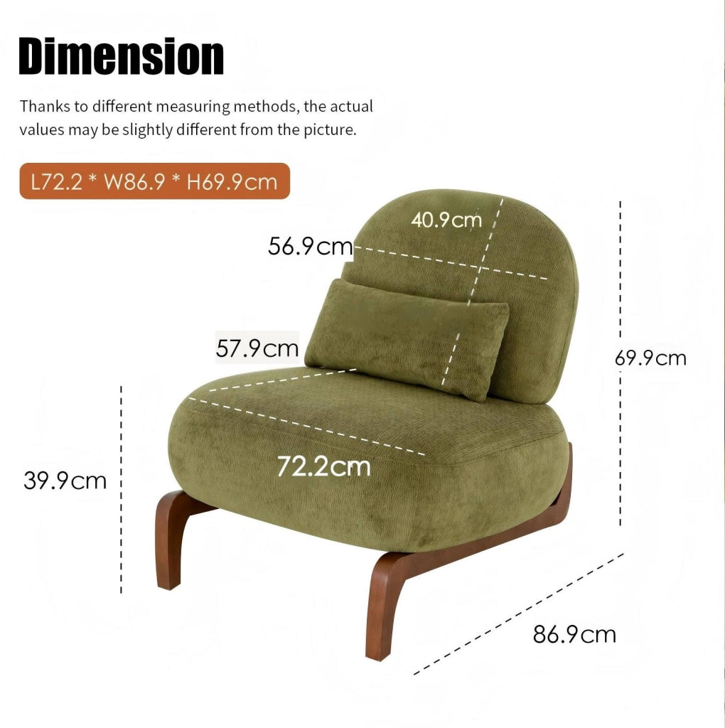 Poltrona senza braccioli dal design moderno in velluto con gambe in legno