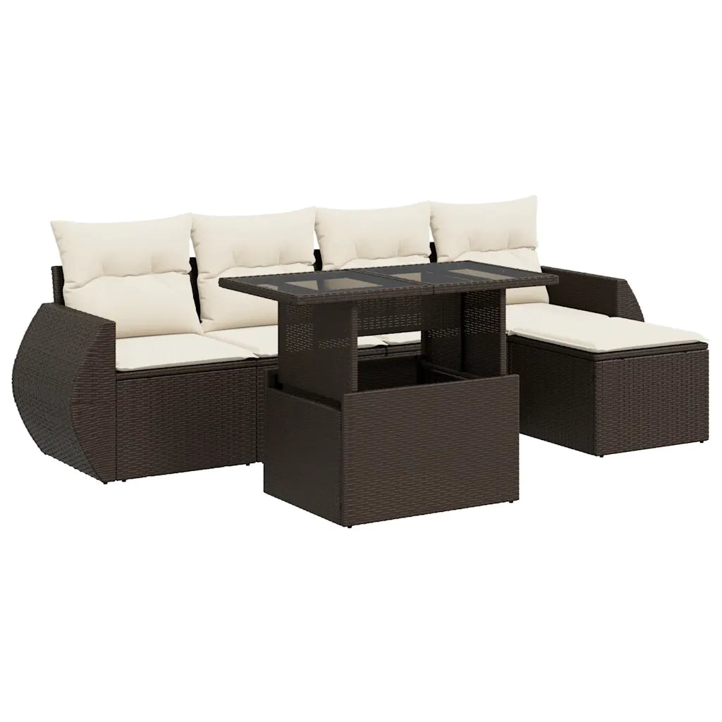 Set Divano da Giardino 6 pz con Cuscini Marrone in Polyrattan 3326624