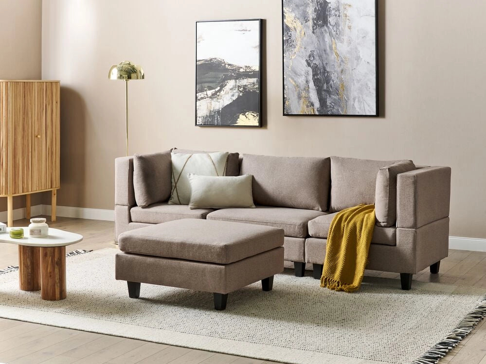 Divano moderno modulare a 3 posti con ottomana imbottito in tessuto poliestere con schienale imbottito Marrone stile moderno