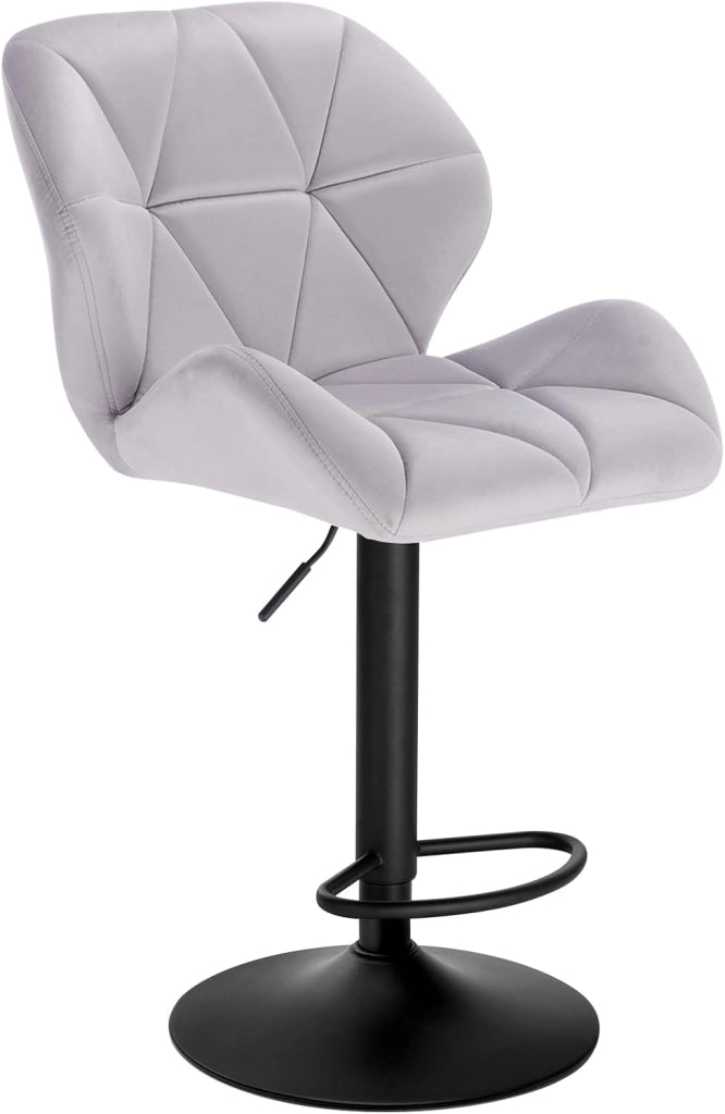 1X Sgabello da Bar con Schienale Sedia Imbottita Regolabile in Altezza Lift Gas Tessuto Velluto Grigio Scuro BH139dgr-1