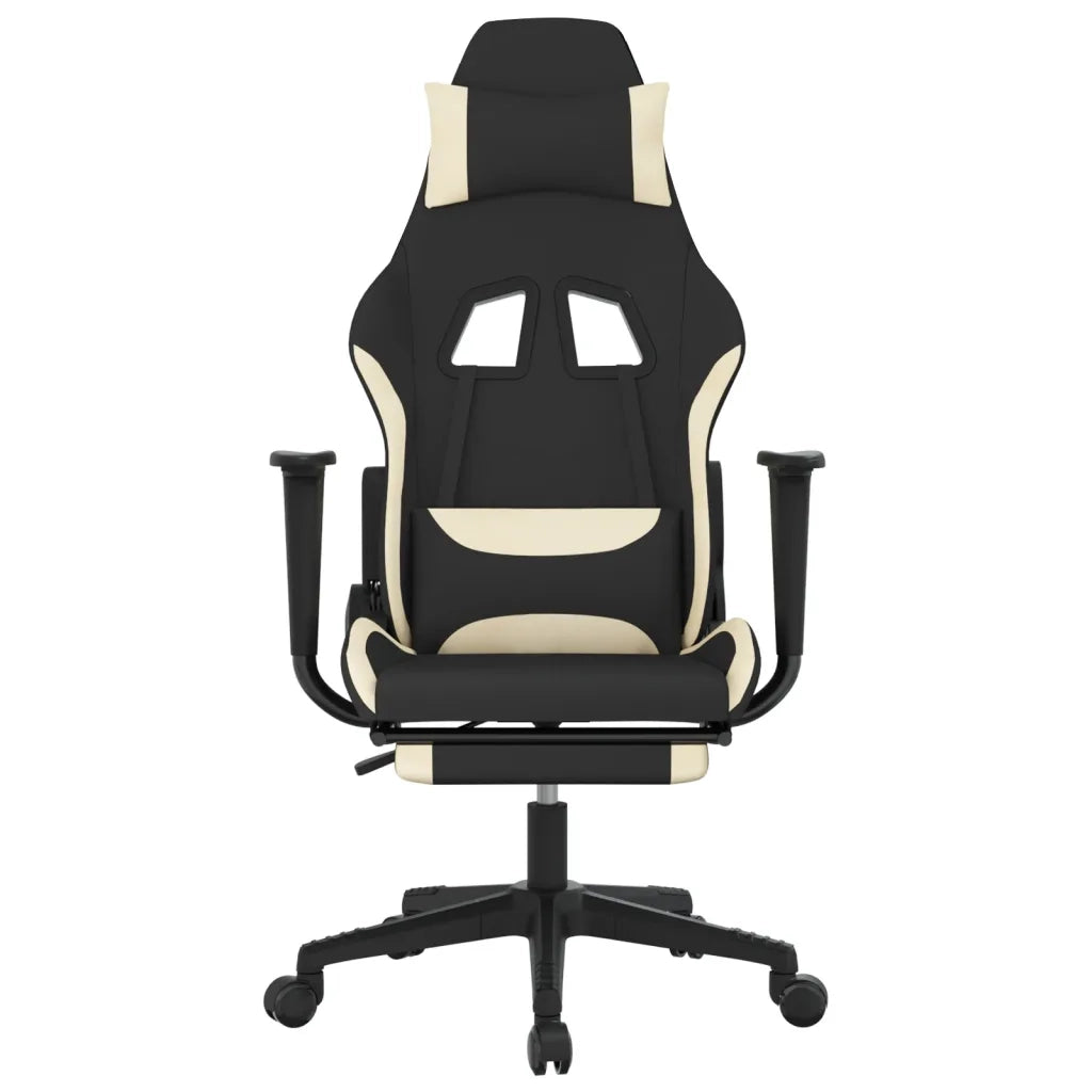 Sedia da Gaming con Poggiapiedi Nero e Crema in Tessuto cod mxl 69548