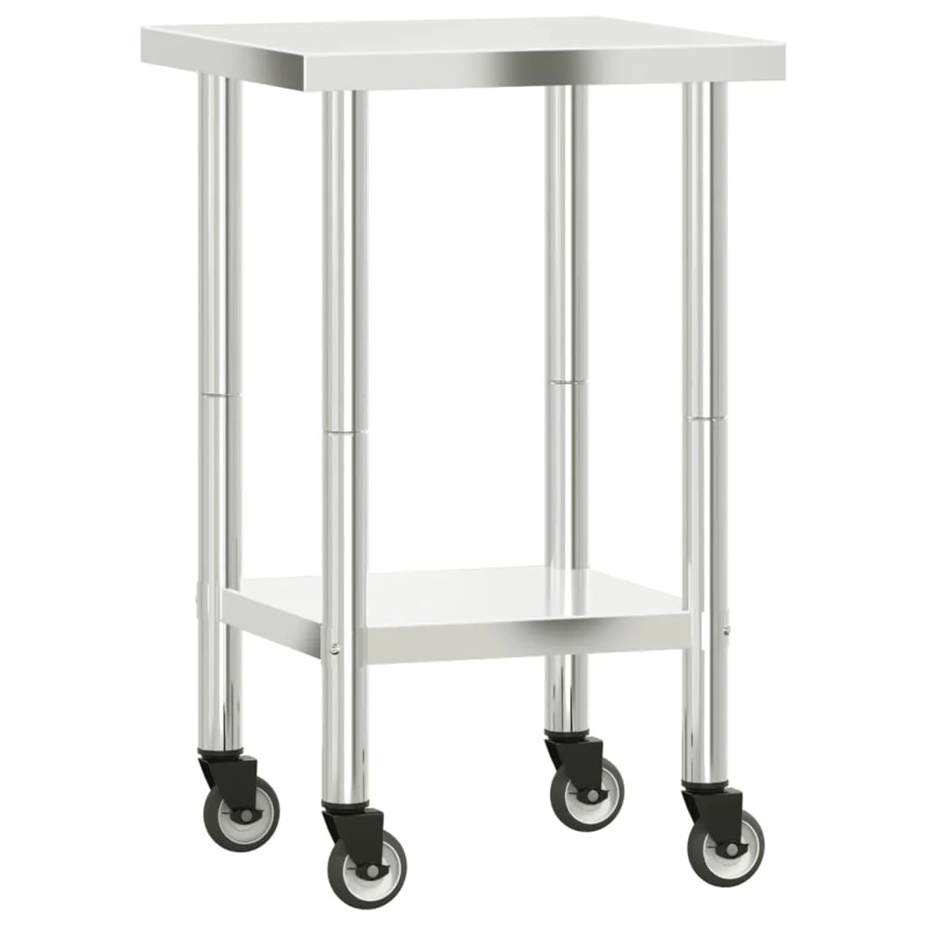 Tavolo da lavoro professionale da cucina con ruote 55 x 55 x 85 cm acciaio inox 02_0045414