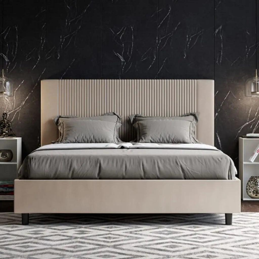Letto matrimoniale con rete imbottito 160x200 similpelle tortora Goya