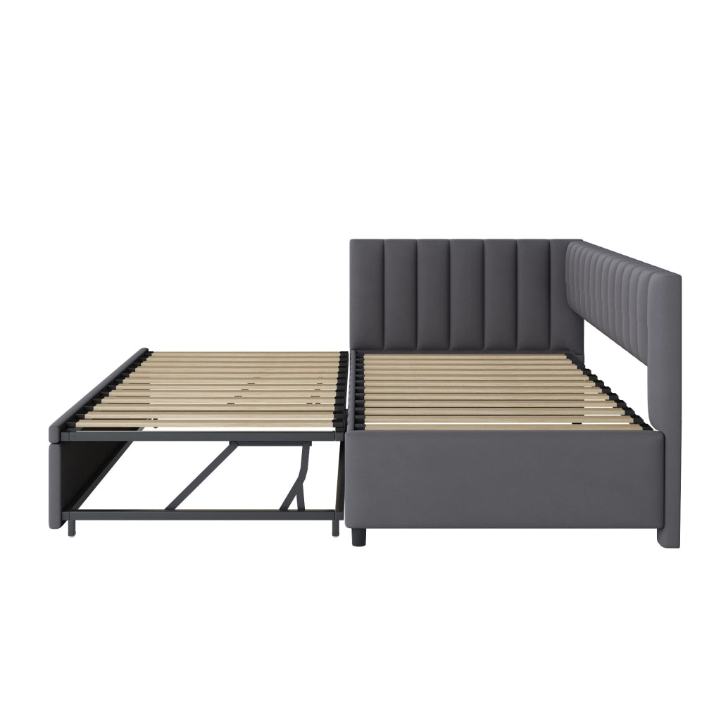 Divano letto angolare multifunzione 90x200 cm con letto estraibile; in velluto grigio