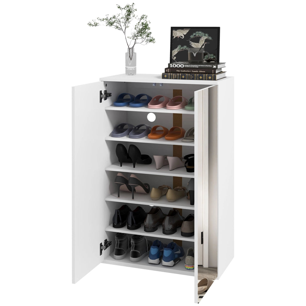 Scarpiera con Specchio e 5 Ripiani Regolabili ¨C zephmum ¨C 60x32x95 cm Bianco