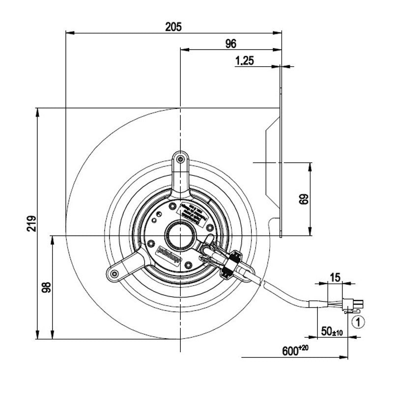 Ventilatore centrifugo D2E146-AP50-C5 per stufa a pellet.