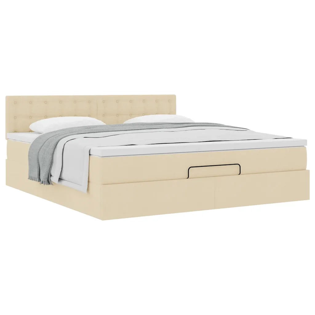 Struttura Letto Pouf con Materasso Crema 160x200 cm in Tessuto 3311641