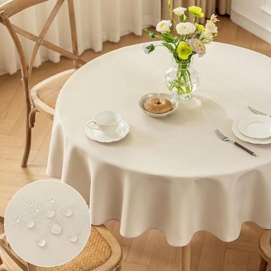 Tavolo Rond Coperta Beige, Diametro 120cm Coperte da Tavolo Lavabili in Poliestere, Resistenti all'Acqua con Effetto Lotus, Resistenti ai Marcature per un Uso Duraturo a Casa, Matrimoni, Feste