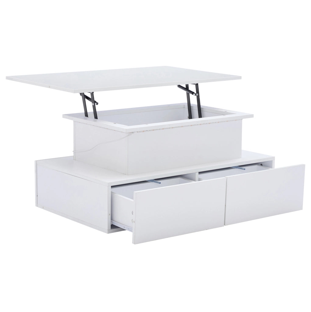 Tavolino da caffè LED con piano estraibile e 4 cassetti; 90x55x41 cm; bianco