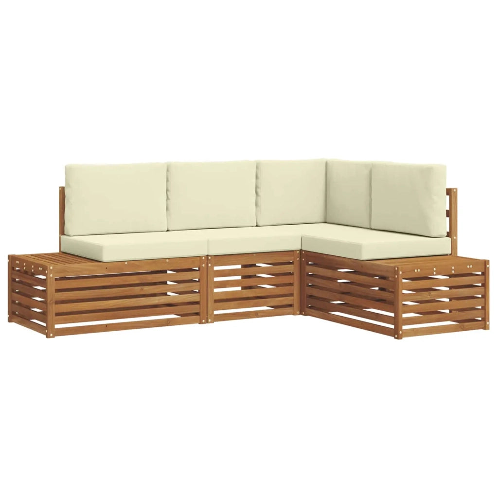 Set di divani da esterno-Sofa da giardino con cuscino 4 Pezzo Naturale e Crema 471194