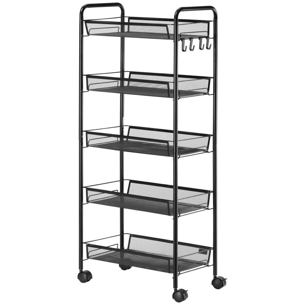 Carrello Portautensili 5 Livelli con Cestini ¨C zephmum ¨C 45x26.5x106 cm Nero