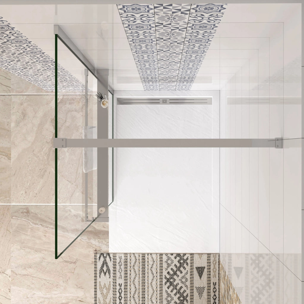 Box Doccia Walk In 80x190 cm Vetro 8 mm Anticalcare Trasparente Barra Stabilizzatrice da 90 cm Mensola Doccia 80 cm