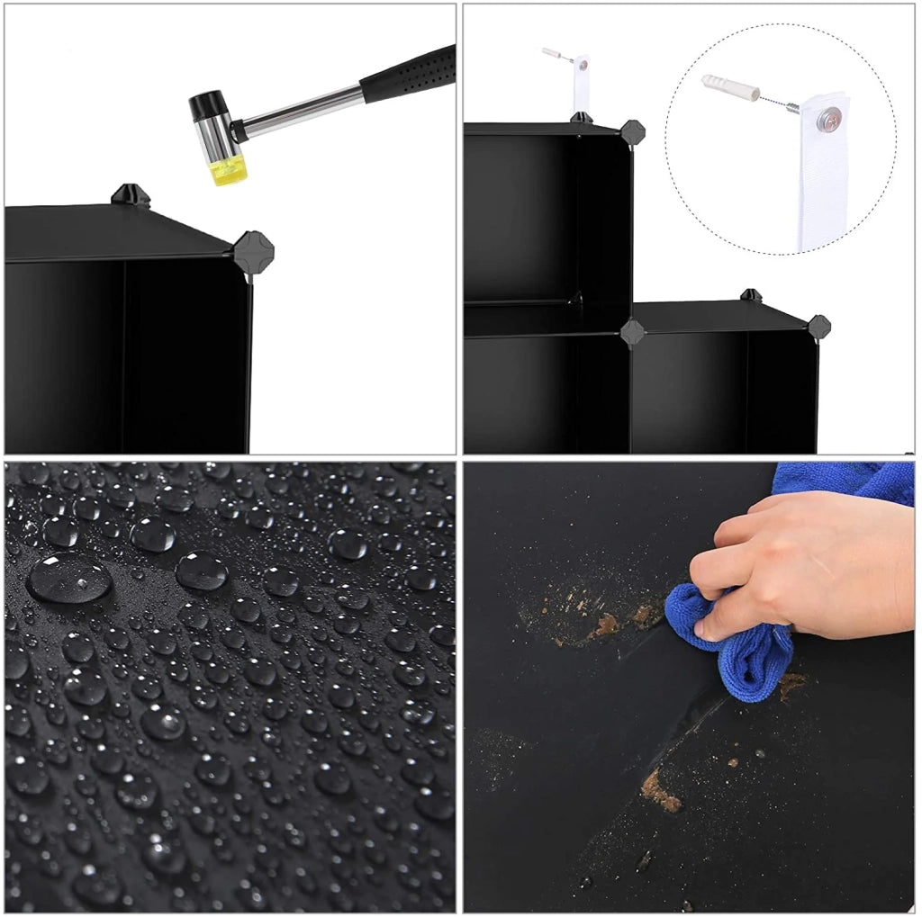 Unità di stoccaggio fai da te con 16 scomparti ripiano in plastica PP divisorio per armadio scarpiera per camera da letto cantina ufficio nero 12_0000689