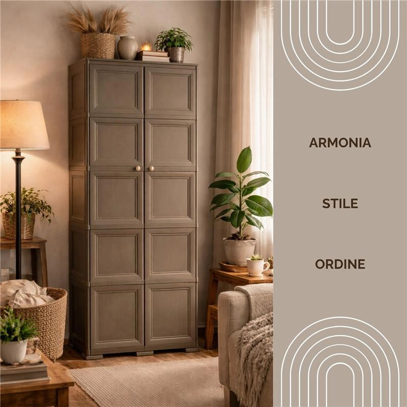 ARMADIO 5 MODULI WENGÉ 79X43X203 CM – MOBILE ALTO CONTENITORE VERTICALE PER ORGANIZZAZIONE CASA E ZONA LIVING