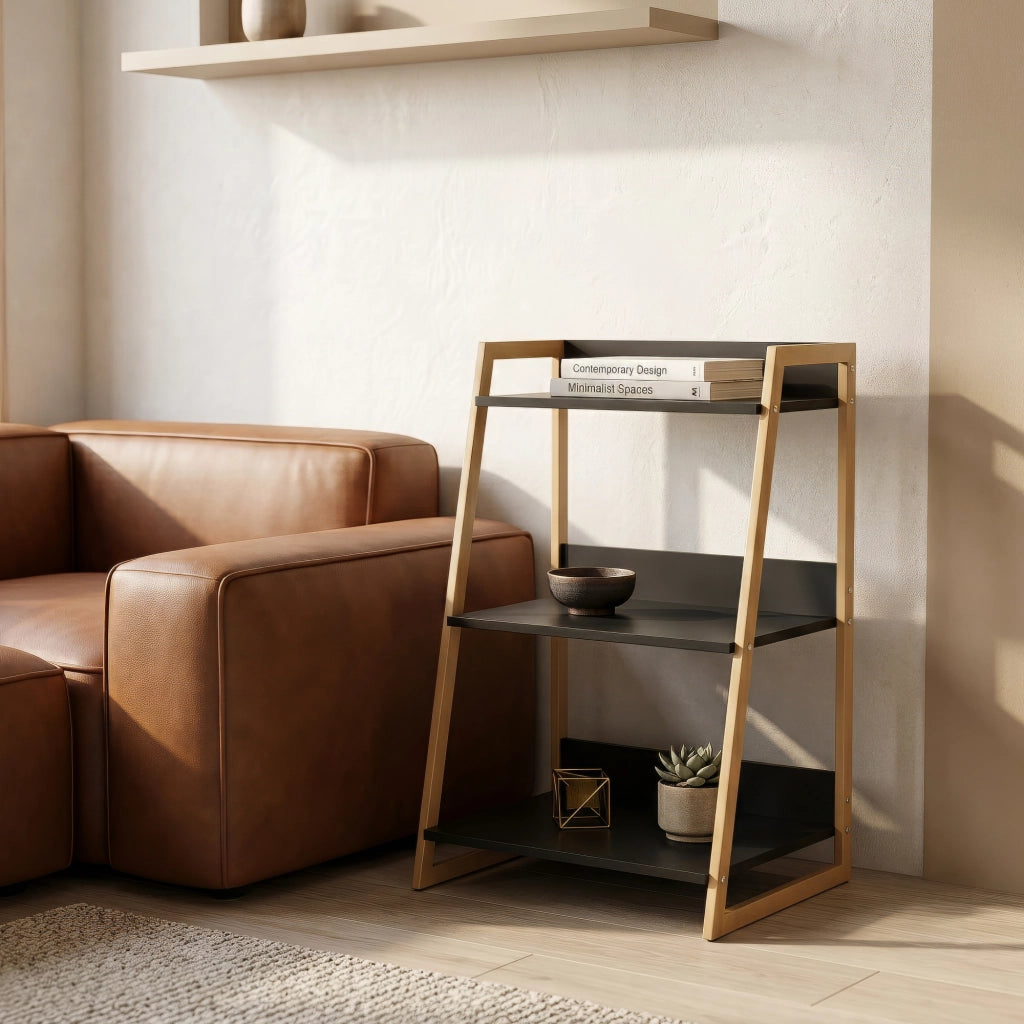 Scaffale da Terra Kuomi a 3 Ripiani con Telaio in Acciaio 84 x 53 x 47 cm - Beige/Grigio Scuro [en.casa]