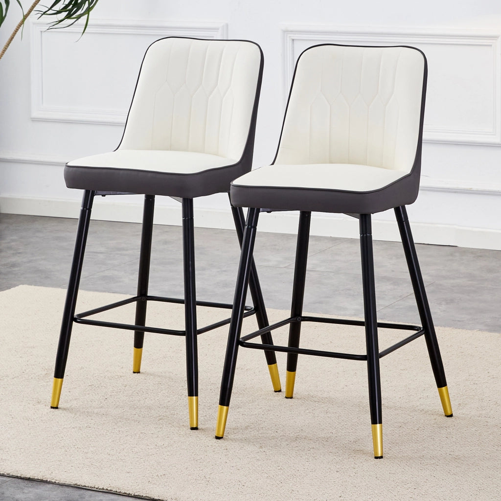 Sgabelli da bar, 2 pezzi in PU bianco e grigio scuro con schienale ergonomico, poggiapiedi e telaio nero