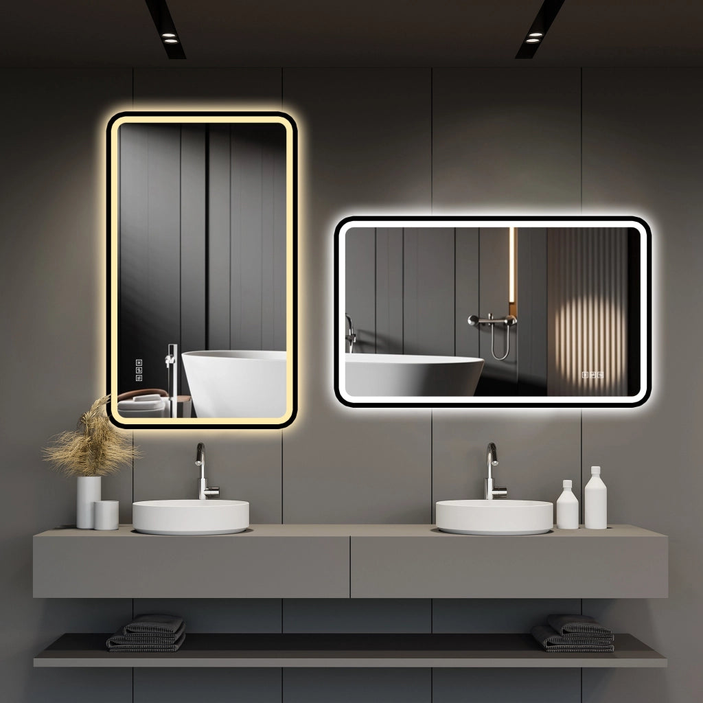 Specchio bagno LED 60x100 cm, nero, antiappannamento, 3 luci, dimmerabile