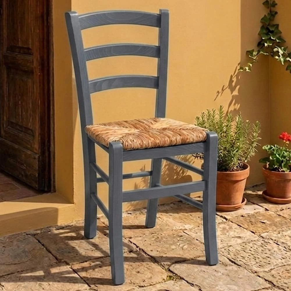 Sedia legno venezia grigio con seduta in paglia di riso