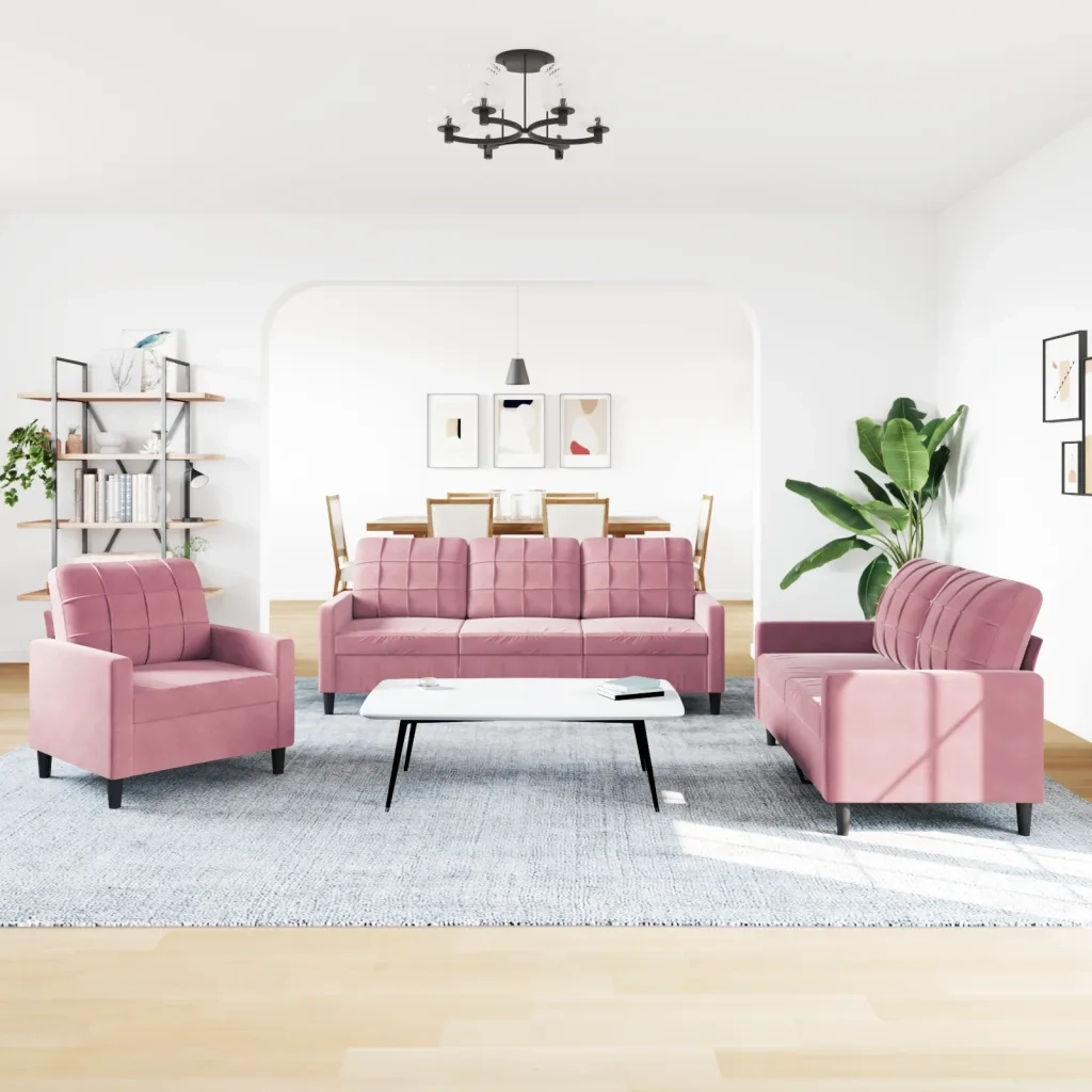 vidaXL Set di Divani 3 pz con Cuscini rosa in Velluto