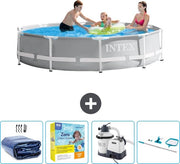 Piscina a forma di prisma circolare - 305 x 76 cm - Grigio - Incluso telo solare - Kit di manutenzione - Pompa di filtraggio per piscina - Kit di pulizia