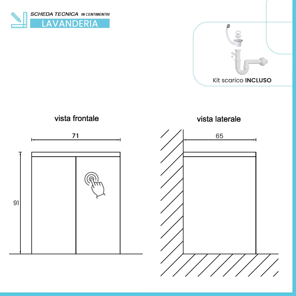Mobile lavatoio tortora 71x65 cm con ante e vasca in resina Wanda