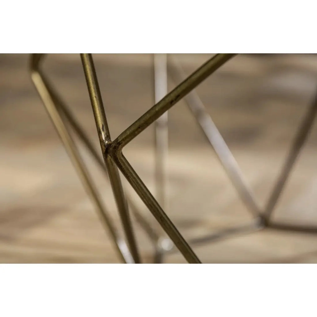 Table bassa NEXORA 70 cm in marmo verde e ferro finitura ottone design geometrico