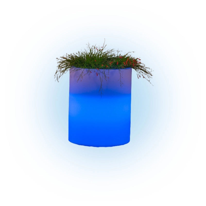 Vaso luminoso moderno di design Ø40 H50 in polimero resistente con LED blu per interno ed esterno - Made in Italy - Monacis