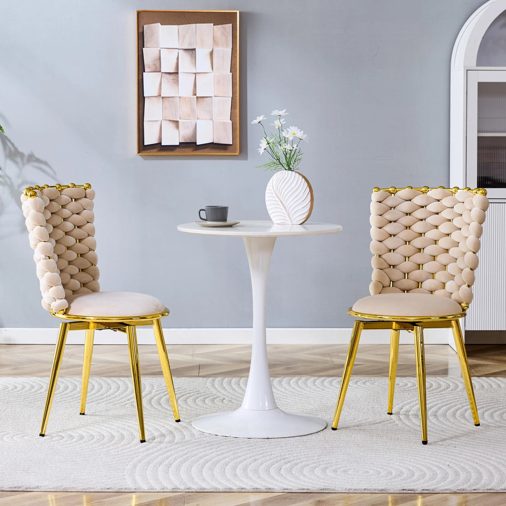 SEDIA Imbottita 62x58x51 cm in Velluto Beige con Gambe in Metallo