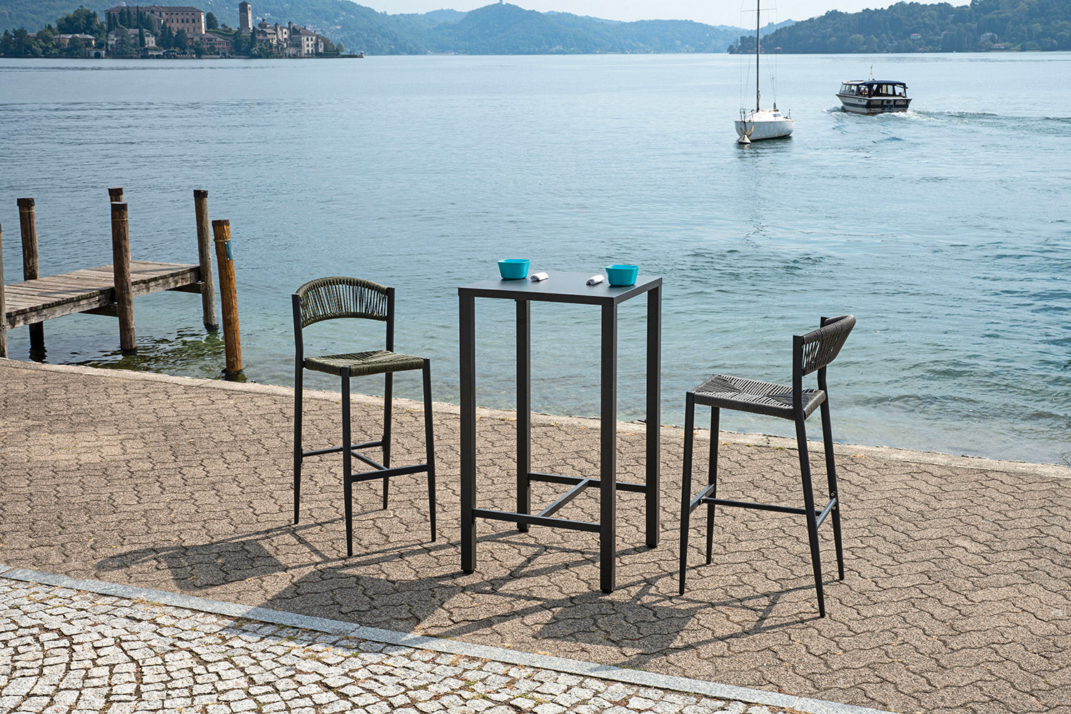 Tavolino Alto da Giardino 60x60x110 cm Iseo in Acciaio Antracite