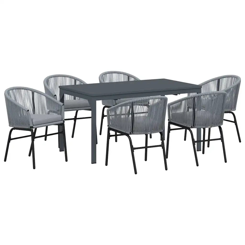 Set da Pranzo per Giardino 7 pcs Grigio polyrattan