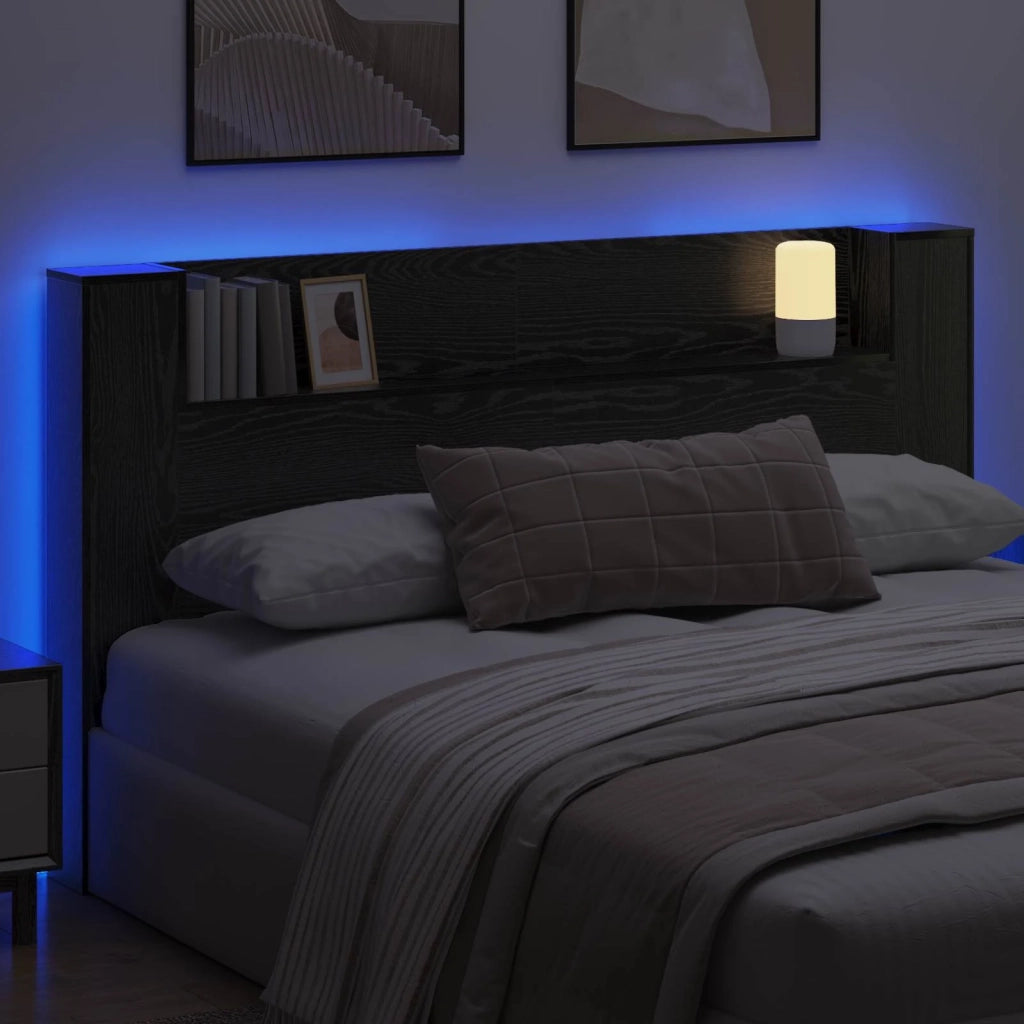 Testata con Mobile e LED Rovere Nero Legno ingegnerizzato 8006575