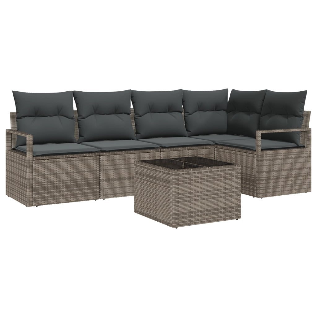 Set da divano da giardino  da 5 pezzi con cuscini neri in rattan