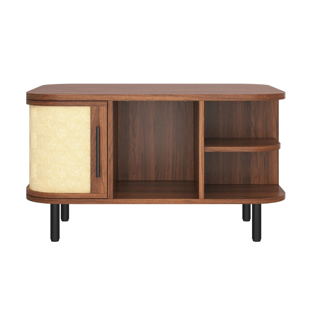 Tavolino da caffè sagomato 80x60x47 cm in MDF; colore noce; con spazio contenitivo