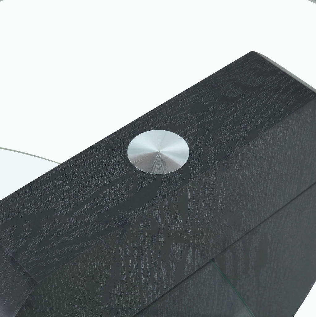 Tavolino da caffè 78.5x78.5x24.5 cm con ripiani su più livelli in MDF e vetro di sicurezza nero e trasparente