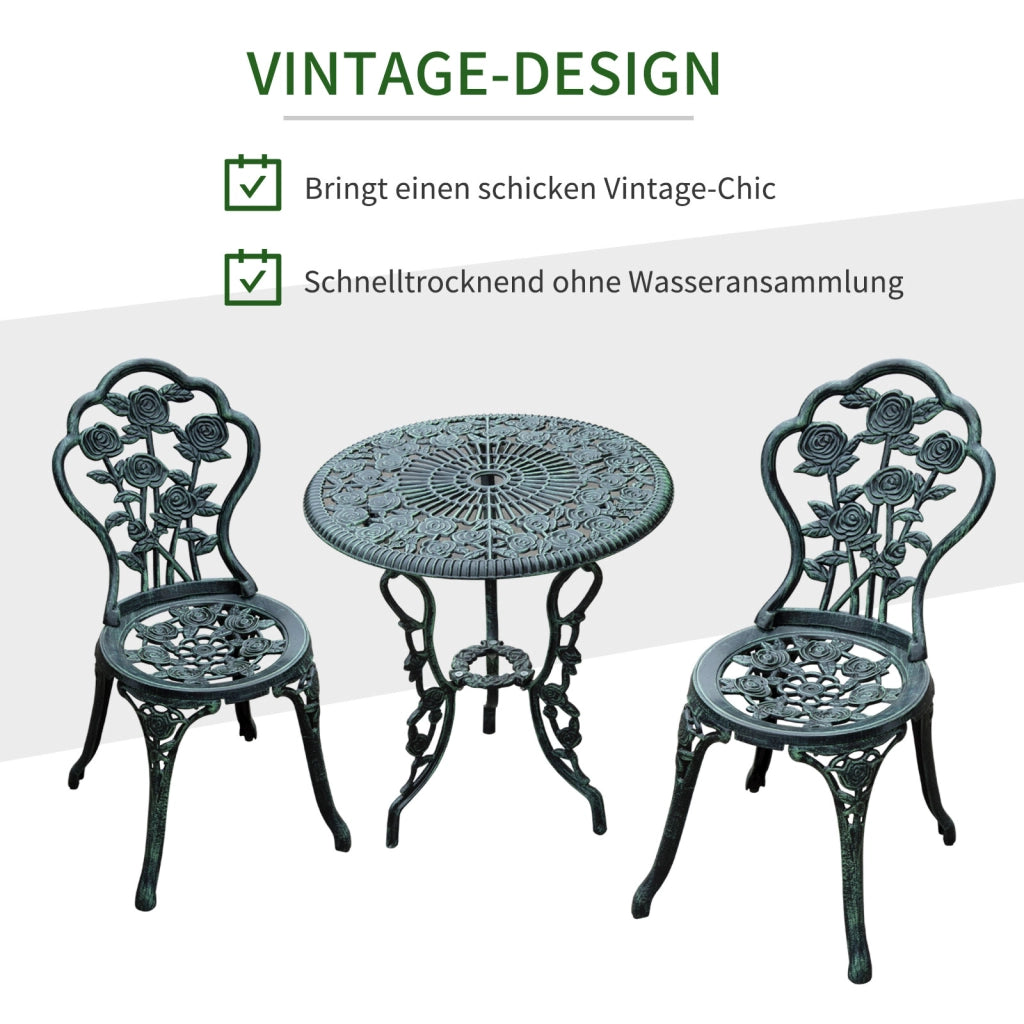 SET BISTRO 3 PEZZI Tavolo e 2 sedie Ø60 cm Verde anticato