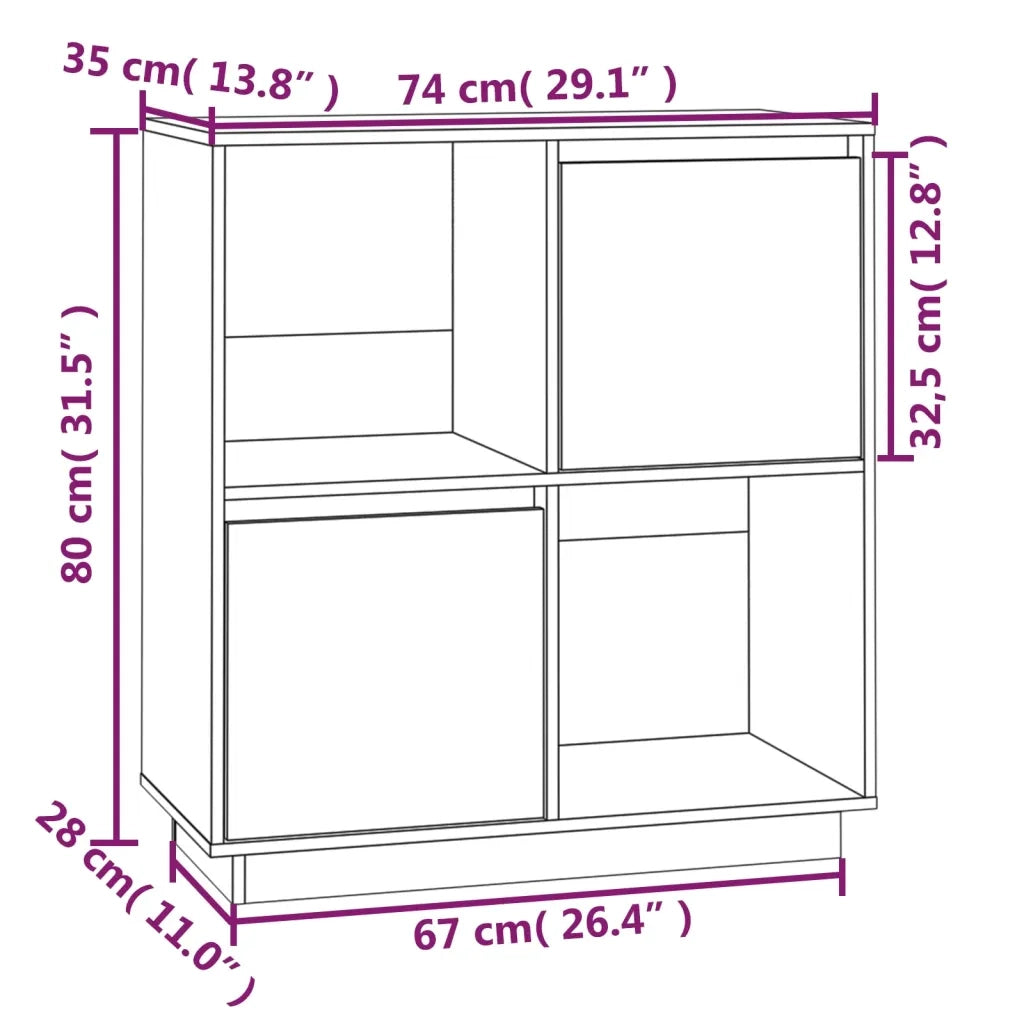 Credenza Bianca 74x35x80 cm in Legno Massello di Pino cod mxl 18731